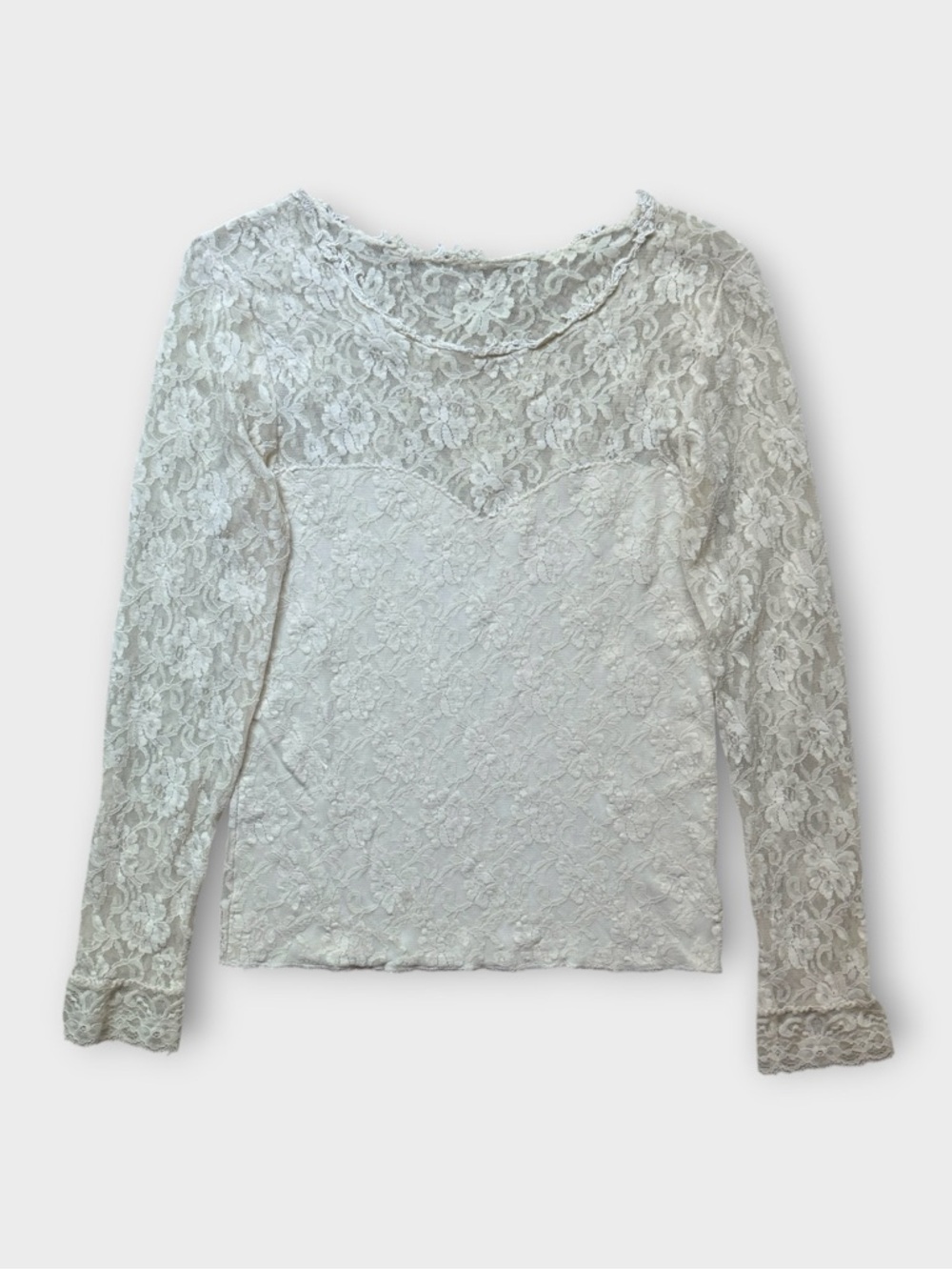 TRUE VINTAGE HANKY PANKY CREAM SHEER LACE LONG SLEEVE SZ M